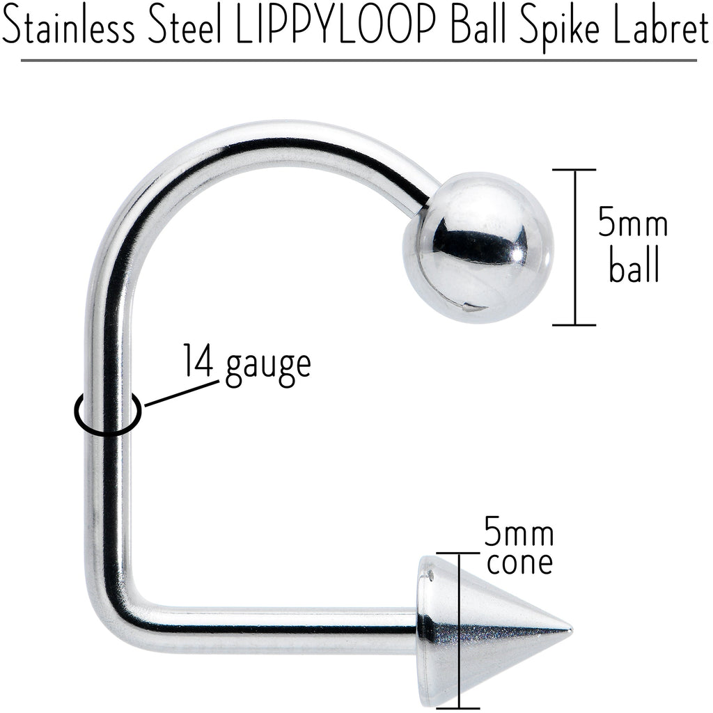 Labret con púa esférica LIPPYLOOP de acero inoxidable 14G