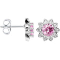 Pink Clear Cubic Zirconia Brilliant Sunburst Flower Stud Earrings