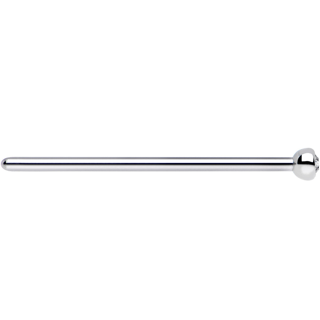 18G 3/4 Clear CZ Steel Straight Fishtail Nose Ring 2.5mm