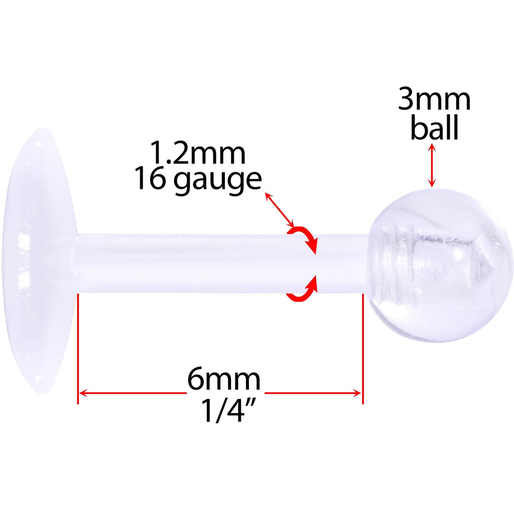 16G 1/4 Clear Flexible Bioplast Labret Monroe Tragus Retainer
