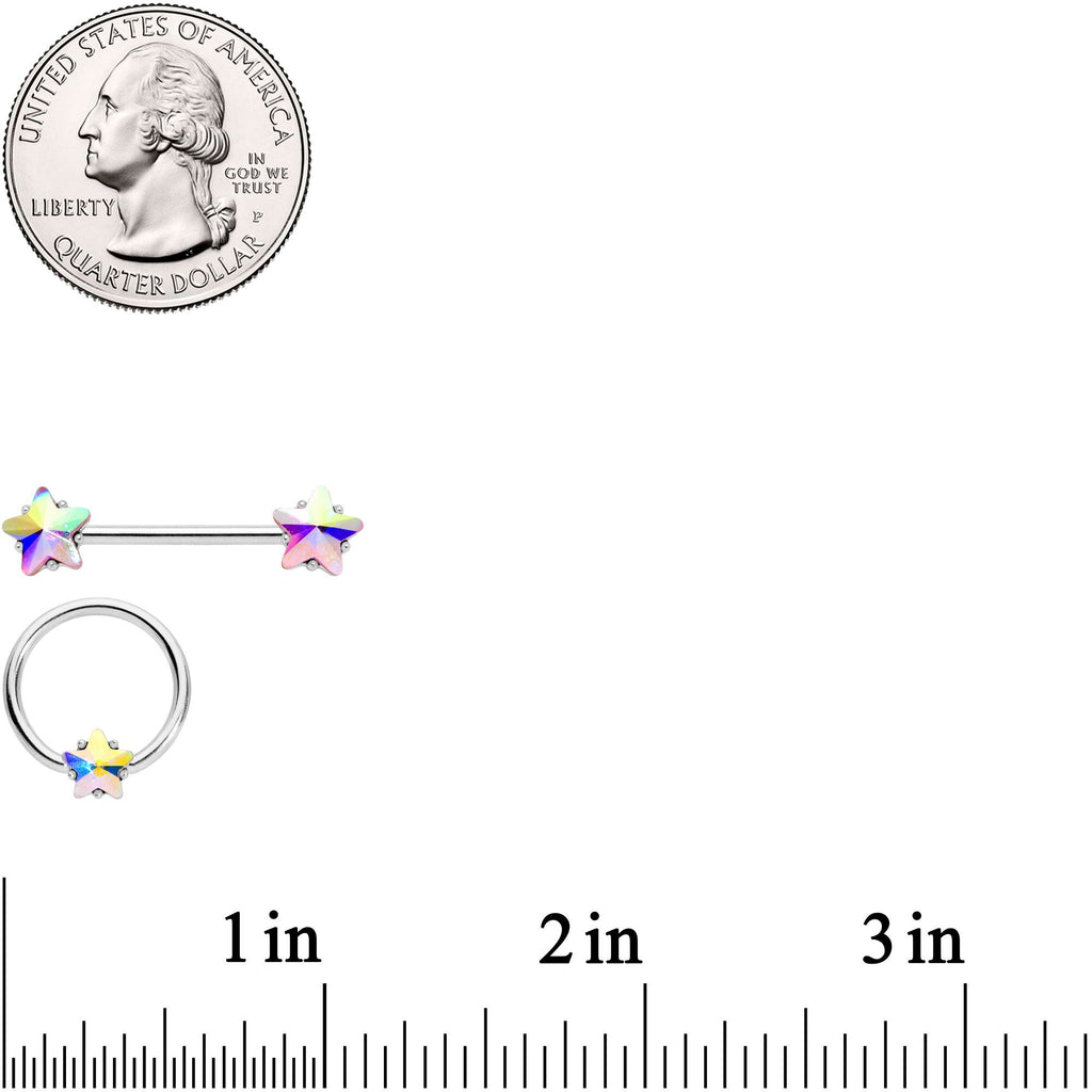 14G 9/16 1/2 Aurora Star Gem BCR Barbell Nipple Ring Set