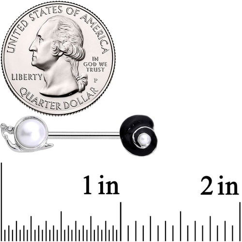 14G 9/16 Clear Gem White Orb Snail Shell Barbell Nipple Ring Set