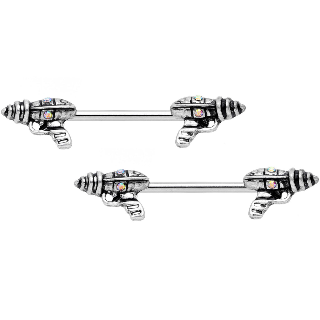 14G 9/16 Aurora Gem Mystery Ray Gun Barbell Nipple Ring Set