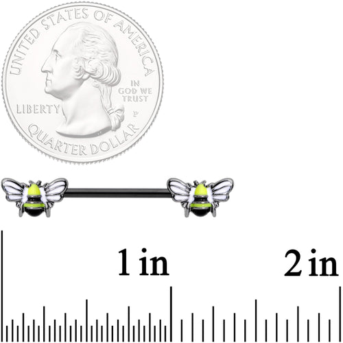 14G 9/16 Black Blissful Bumblebee Barbell Nipple Ring Set