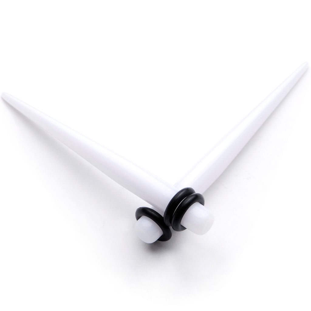 White Acrylic Straight Taper Set Available in Sizes  14G to 00G