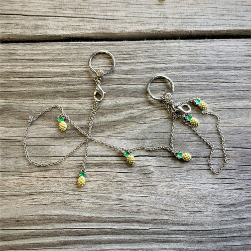 14G 9/16 Clear Gem Pineapple BCR Captive Ring Dangle Nipple Chain
