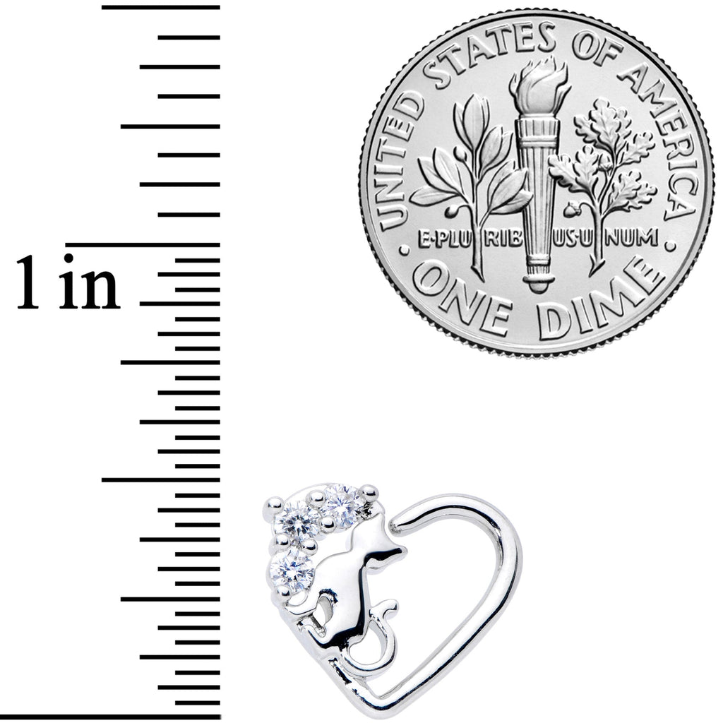 16G 3/8 Clear CZ Gem Cat Heart Right Ear Closure Ring