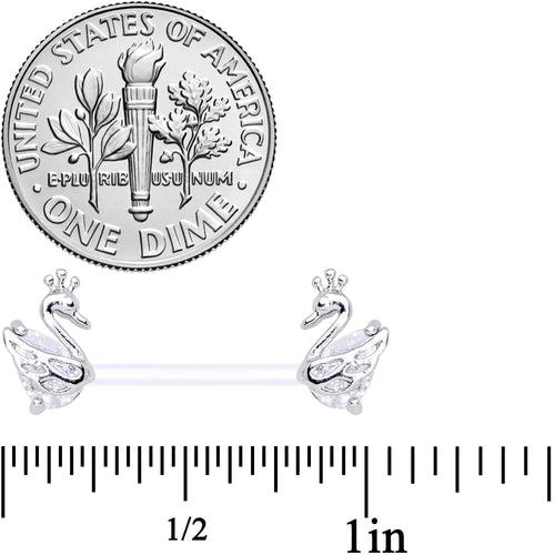 14G 9/16 Clear CZ Gem Bioplast Swan Queen Barbell Nipple Ring Set