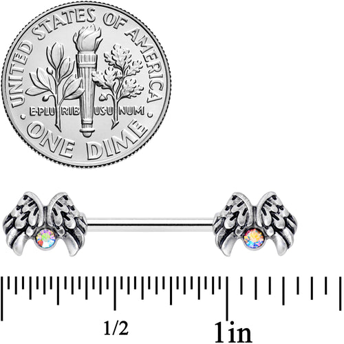 14G 5/8 Aurora Gem Holiday Angels Wings Barbell Nipple Ring Set