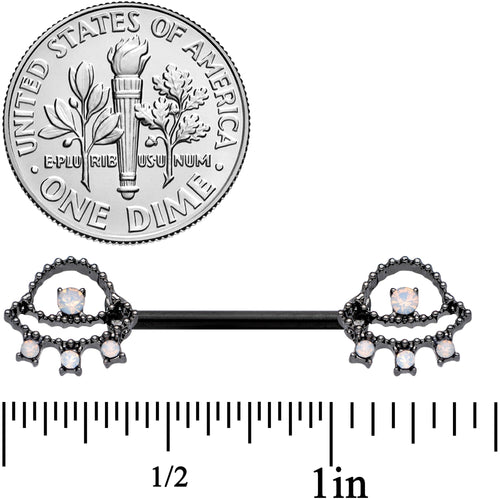 14G 9/16 White Faux Opal Black UFO Barbell Nipple Ring Set