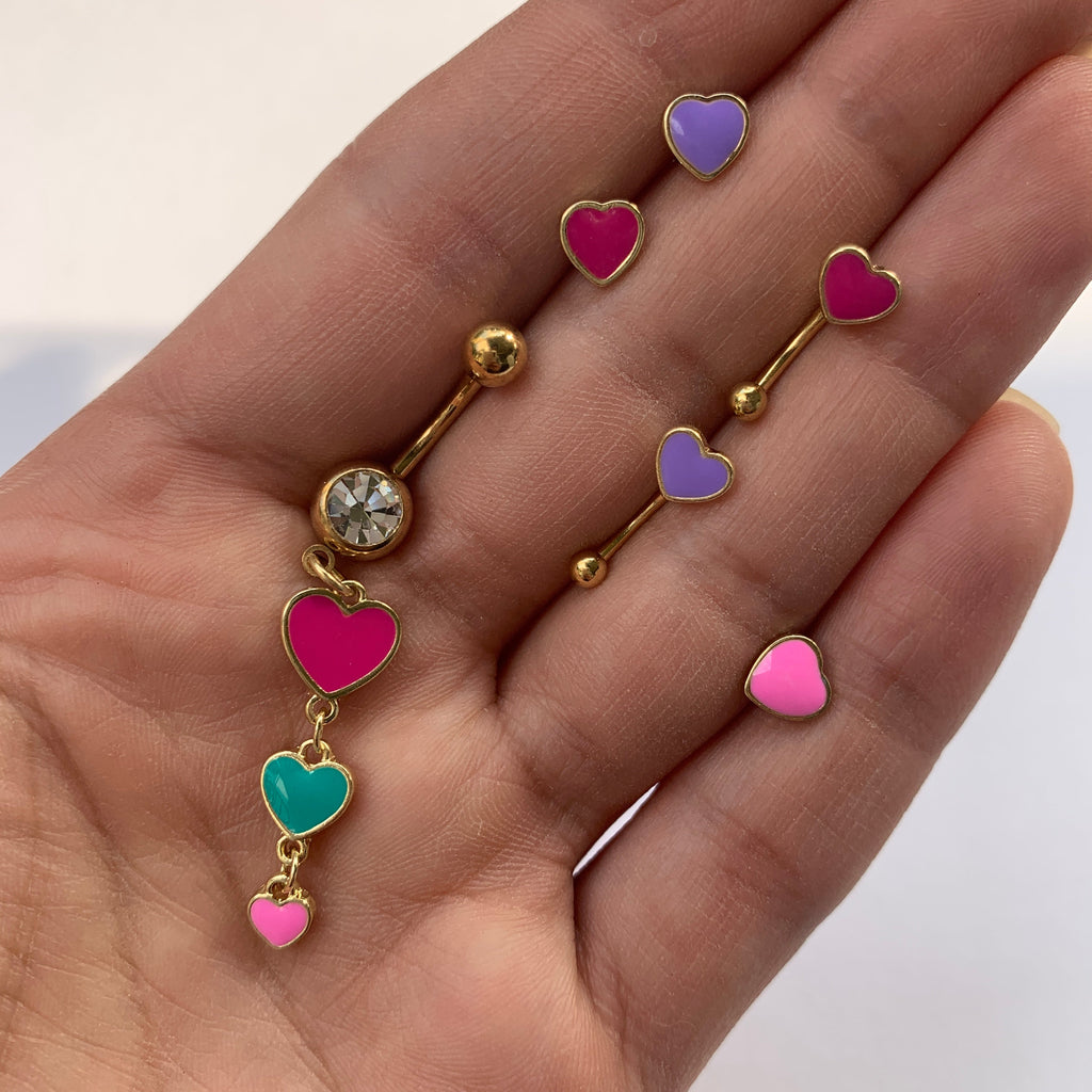 16G 5/16 Gold Tone Pink Heart Valentines Day Labret Tragus Monroe
