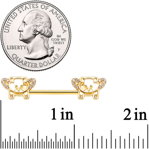 14G 9/16 Clear Gem Gold Tone Flying Pig Barbell Nipple Ring Set