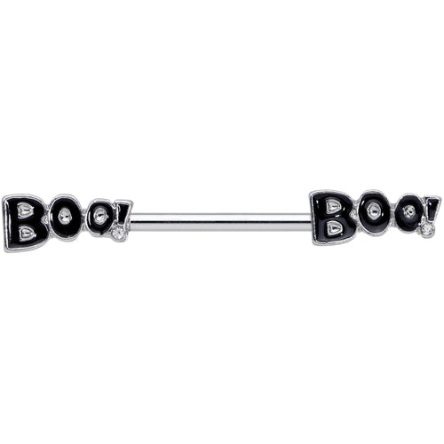 14G 5/8 Clear Gem Black Boo Halloween Barbell Nipple Ring Set