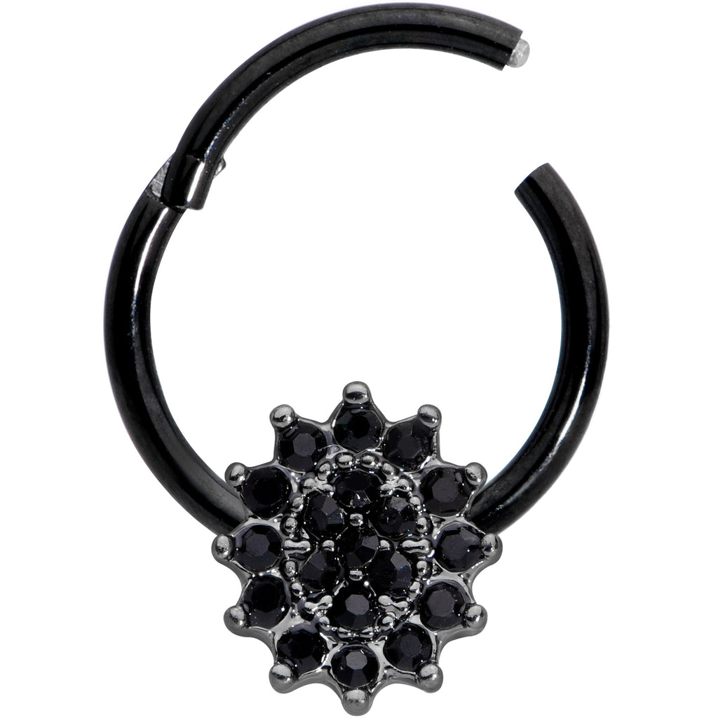 16G 3/8 Black Gem Black Oval Hinged Segment Ring
