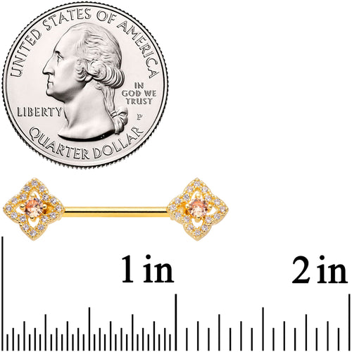 14G 9/16 Clear CZ Gem Gold Tone Rhombus Royale Nipple Ring Set