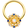 16G 3/8 Gold Tone White Synthetic Opal Sun Hinged Segment Ring