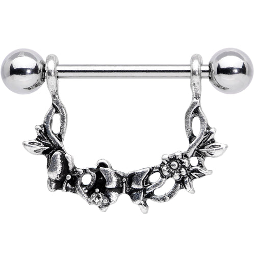 14G 9/16 Clear Gem Abstract Bow Butterfly Dangle Nipple Ring Set