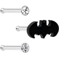 20G 1/4 Clear Gem Licensed DC Comics Batman Nose Bone Set of 3