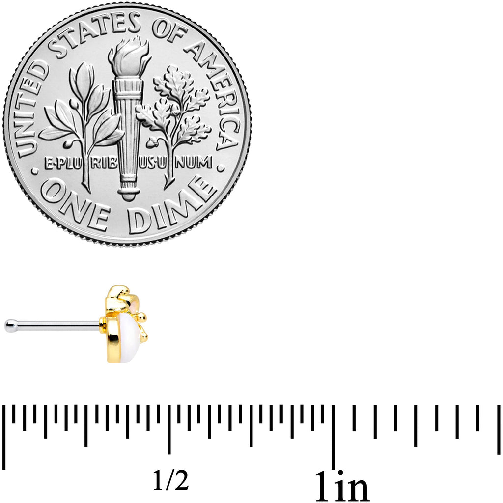 20G 1/4 White Faux Opal Gold Tone Insect Nose Bone