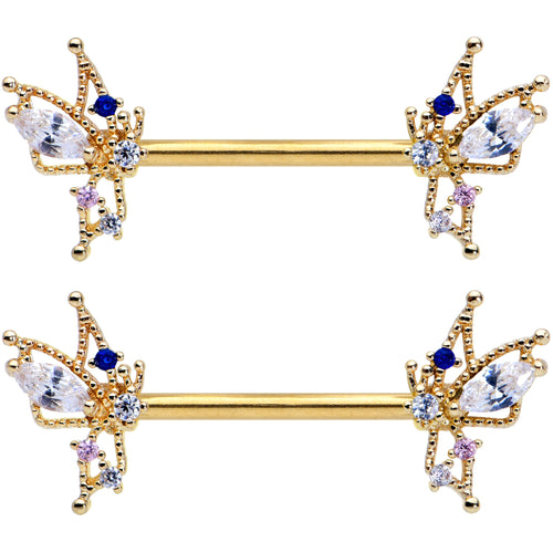 14G 9/16 Clear CZ Gem Gold Tone Christmas Angel Nipple Ring Set