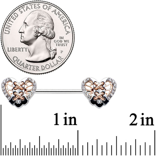 14G 9/16 Clear Gem Tie Me Up Corset Heart Barbell Nipple Ring Set