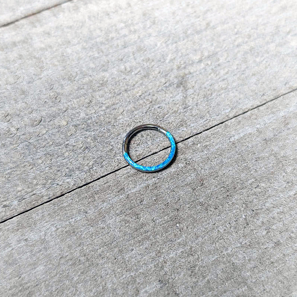 16G 3/8 Aqua Synthetic Opal Bottom Curve Hinged Segment Ring