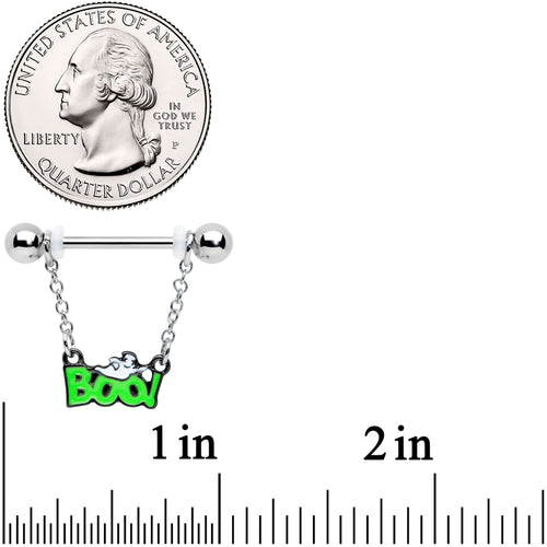 14G 5/8 Green Boo Smile Ghost Halloween Dangle Nipple Ring Set
