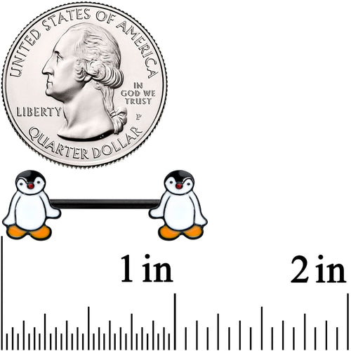 14G 9/16 Black Baby Penguin Barbell Nipple Ring Set