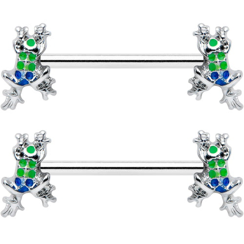 14G 9/16 Clear Gem Polka Dot Frog Barbell Nipple Ring Set