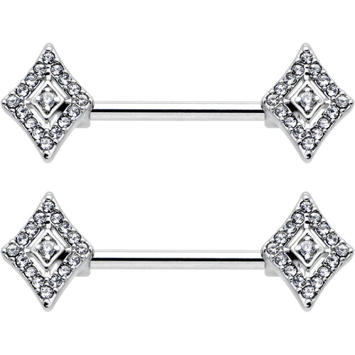 14G 9/16 Clear Gem Double Rhombus Deco Barbell Nipple Ring Set