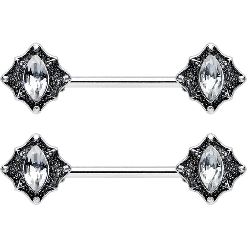 14G 9/16 Clear Gem Rhombus Retro Barbell Nipple Ring Set