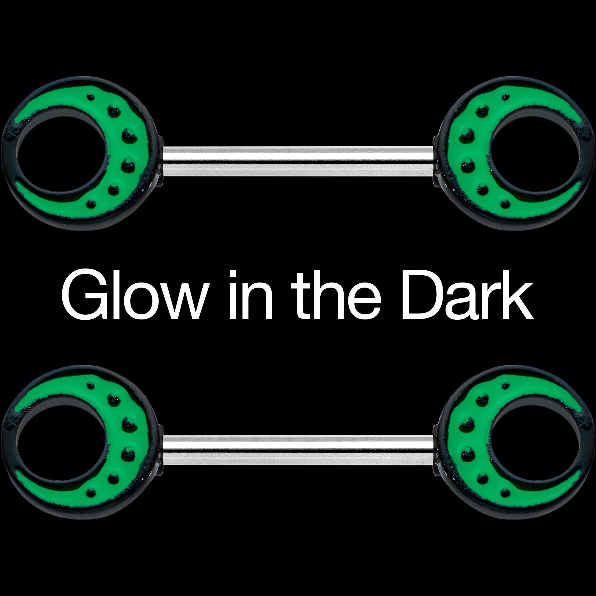 14G 9/16 Deep Green Moon Glow in the Dark Barbell Nipple Ring Set