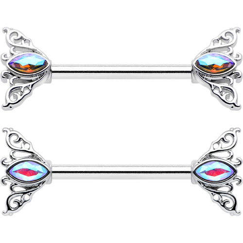 14G 9/16 Aurora Gem Deco Waves Barbell Nipple Ring Set