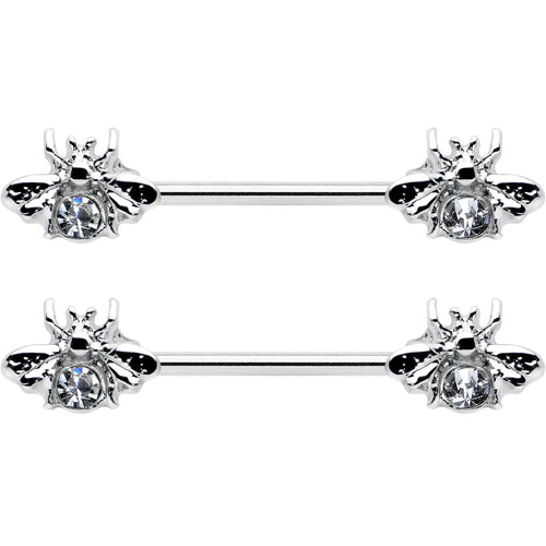 14G 9/16 Clear Gem Bee Beautiful Insect Barbell Nipple Ring Set