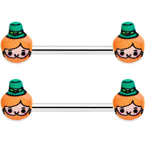 14G 9/16 Sweet Happy Leprechaun St Patricks Day Nipple Ring Set