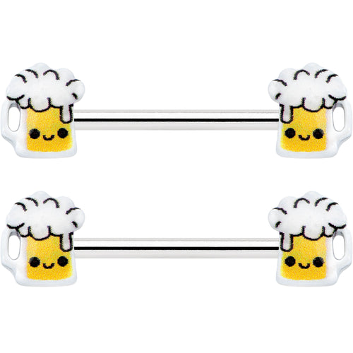 14G 9/16 Sweet Happy Beer St Patricks Barbell Nipple Ring Set