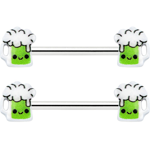 14G 9/16 Sweet Happy Green Beer St Patricks Day Nipple Ring Set