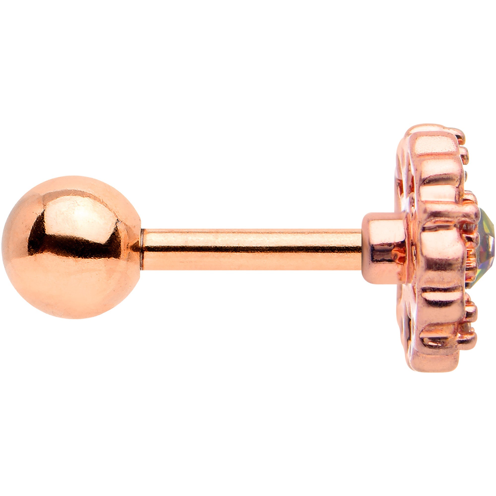 16G 1/4 Vitrail Gem Rosy Hue Flower Cartilage Tragus Earring