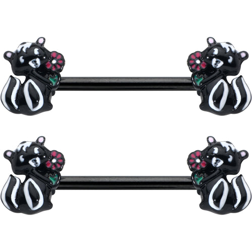 14G 9/16 Black Funky Skunk Barbell Nipple Ring Set
