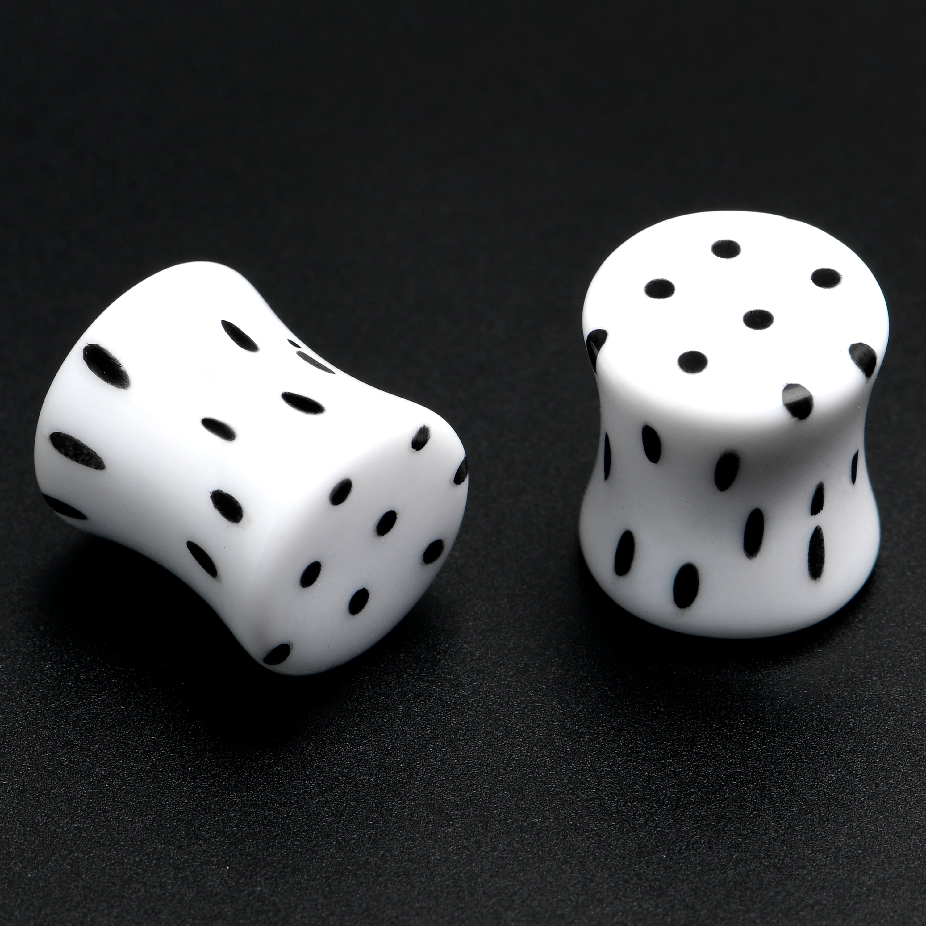 White Acrylic Retro Dots Black Double Flare Plug Set  6mm to 20mm Sizes