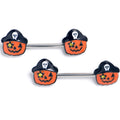 14G 9/16 Yellow Gem Orange Pirate Pumpkin Barbell Nipple Ring Set