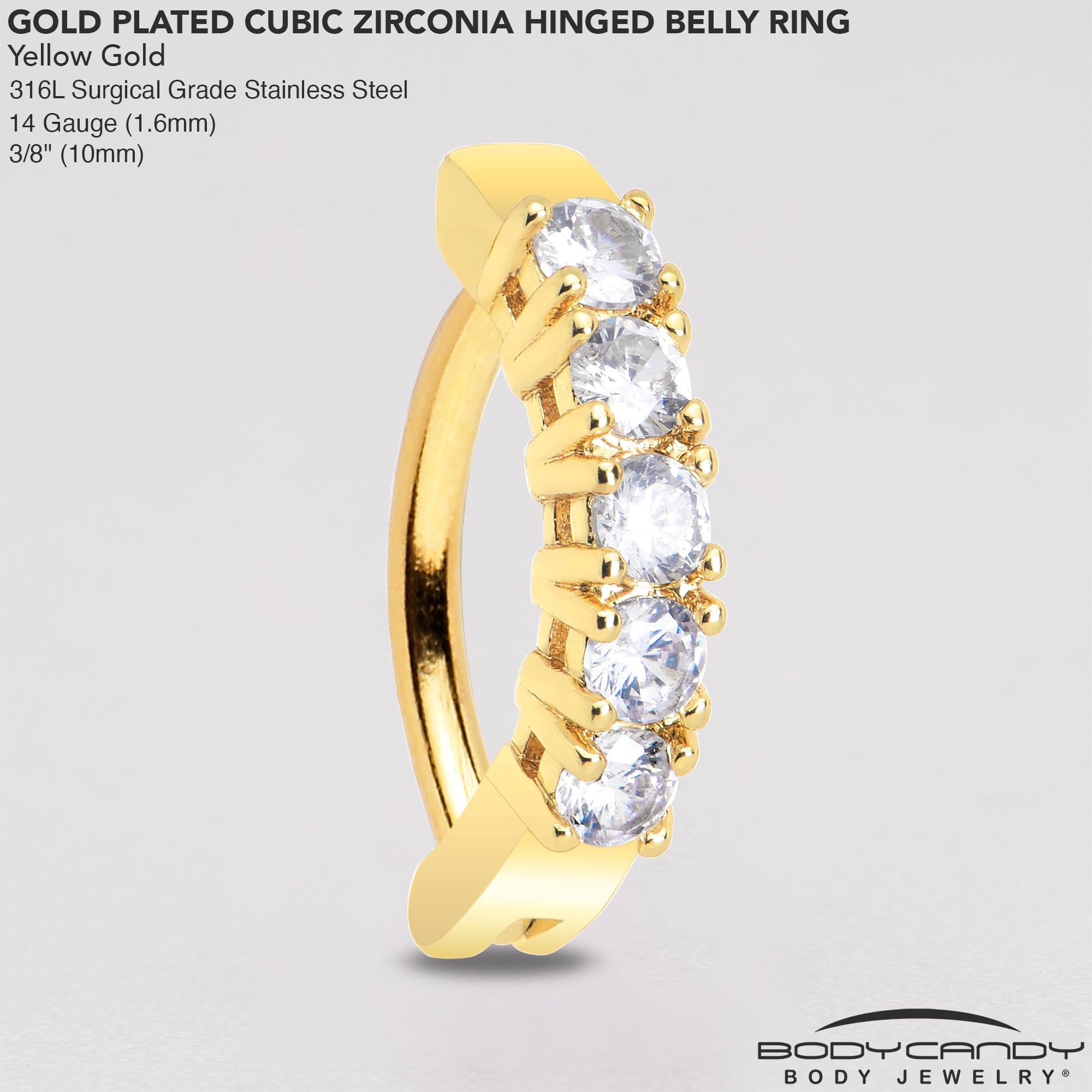 Clear CZ Gem Gold Tone Glamour Quintet Hinged Hoop Belly Ring