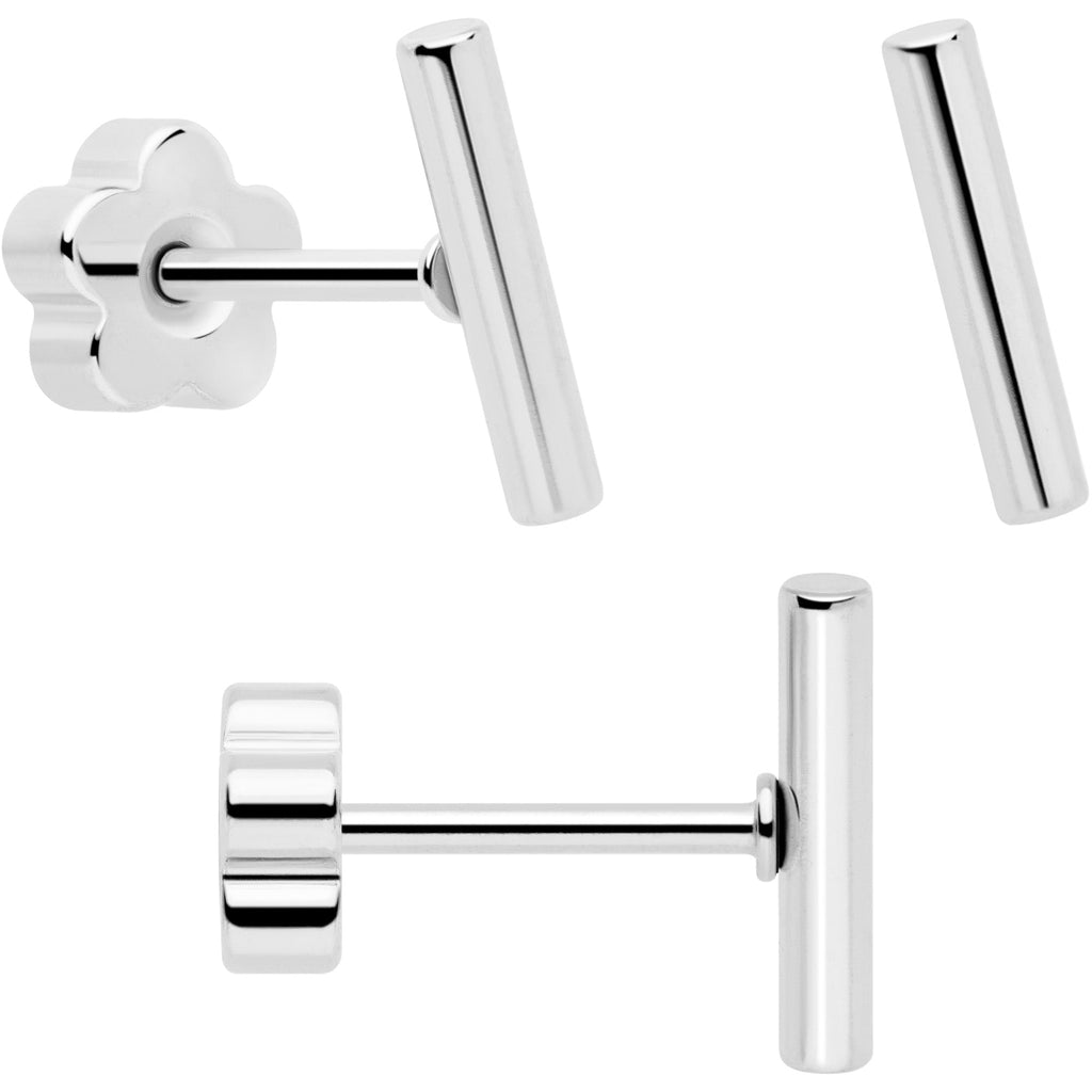 Set de 6 pendientes de barra circulares con luna de gemas de circonita cúbica transparente de 20G reversibles con flor y parte trasera plana