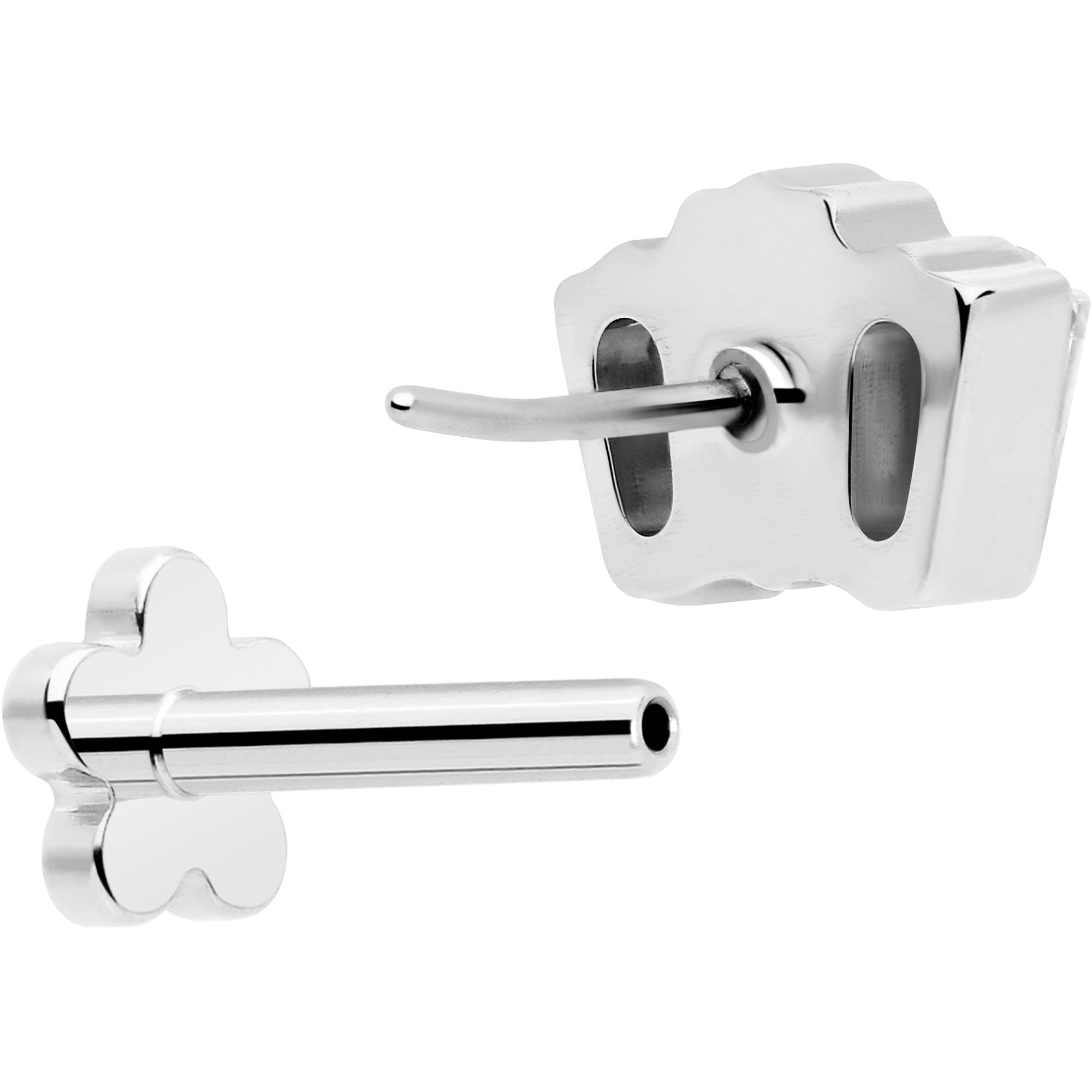 Pendiente de rosca para la oreja de titanio de grado implante 18G 1/4 con gema transparente, flor reversible y parte trasera plana
