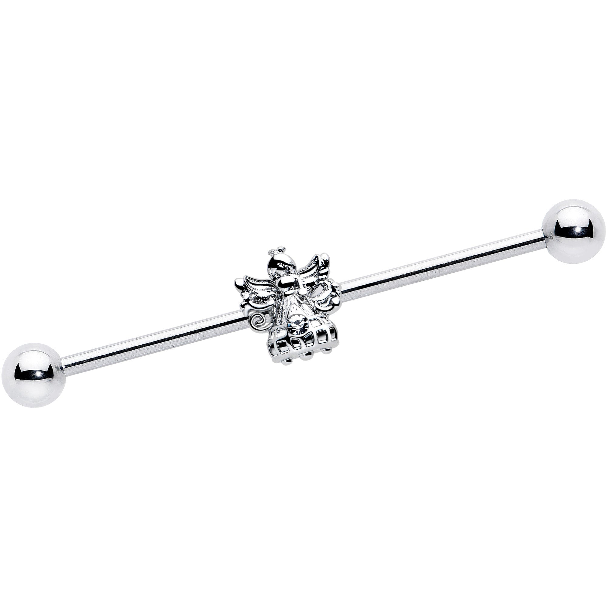 Barra industrial de ángel fabuloso de gema CZ transparente 14G y 38 mm
