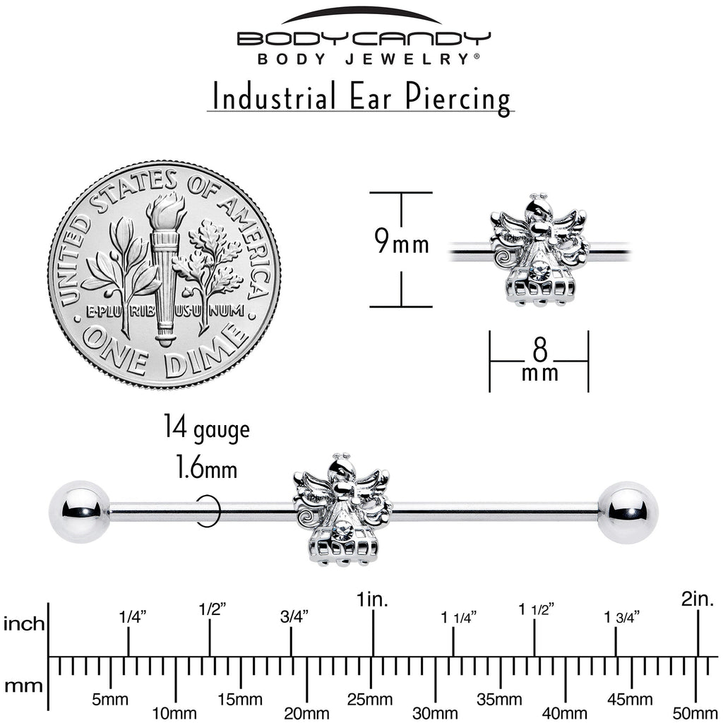 Barra industrial de ángel fabuloso de gema CZ transparente 14G y 38 mm