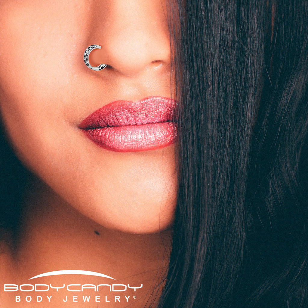 20G CZ Doble Fila Tablero de Ajedrez Titanio Grado Implante Anillo de Nariz