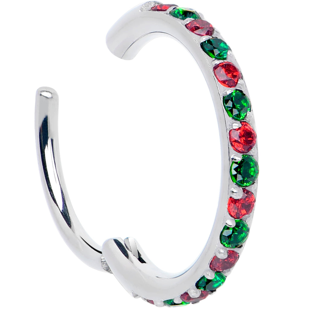 Anillo de nariz con bisagras de titanio, 20G, micro gema - Anillo de nariz de Navidad