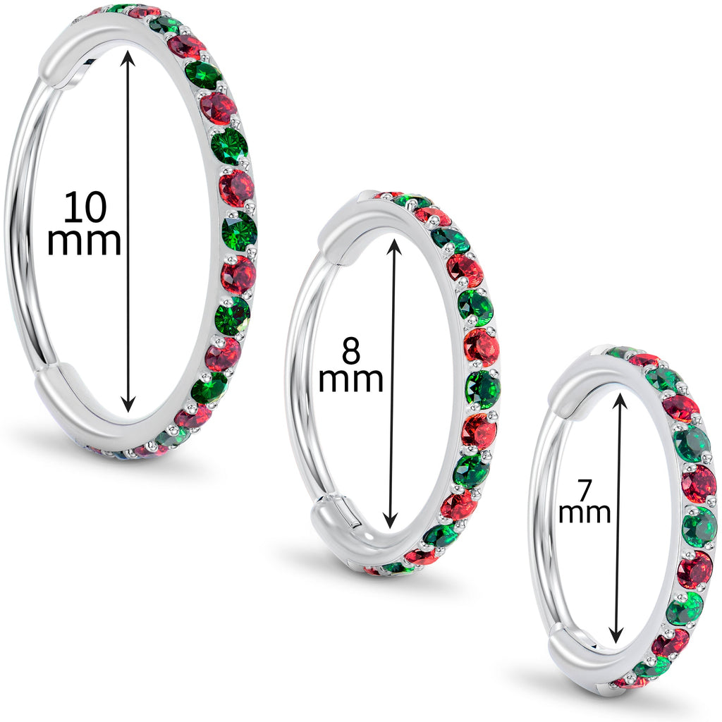 Anillo de nariz con bisagras de titanio, 20G, micro gema - Anillo de nariz de Navidad