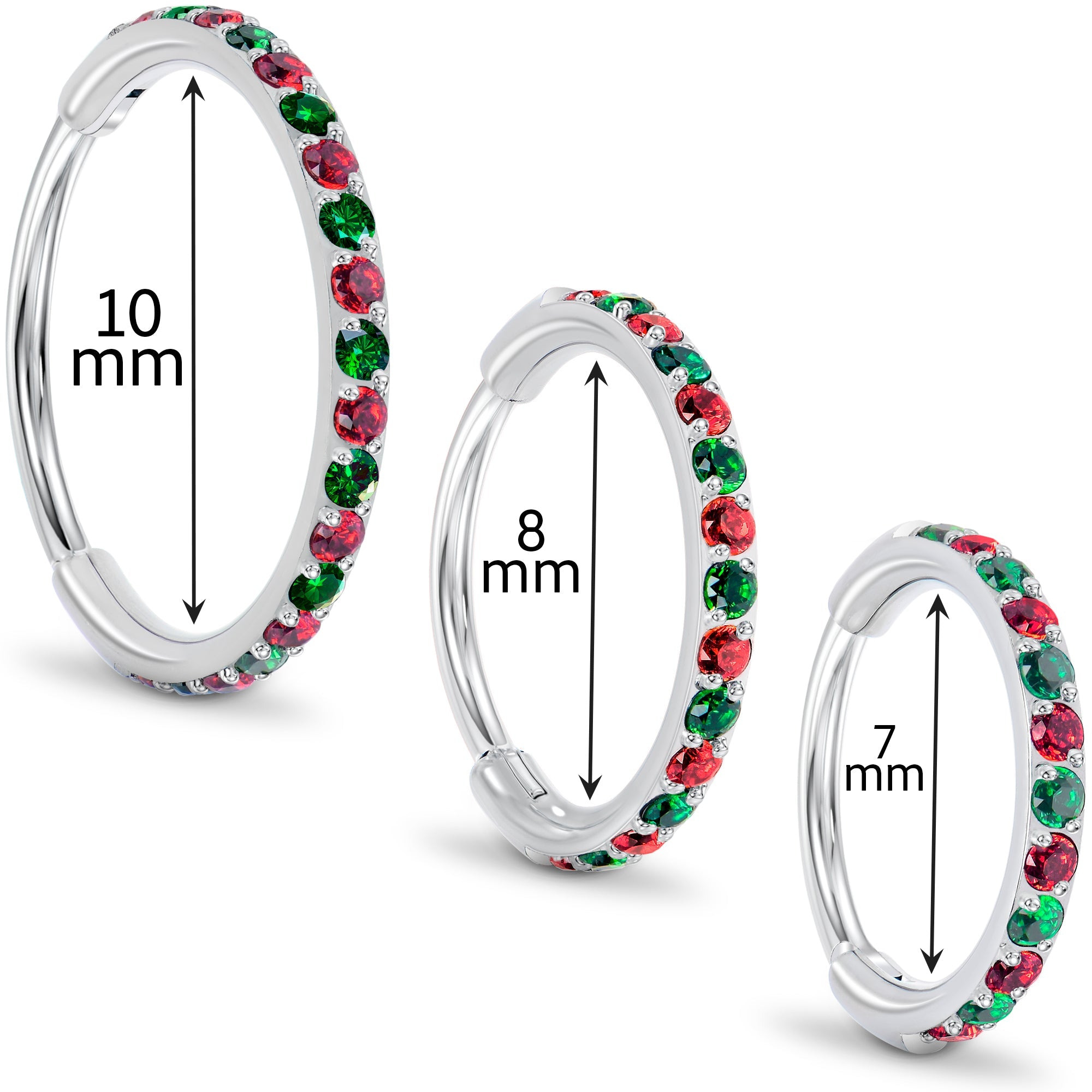 Anillo de nariz con bisagras de titanio, 20G, micro gema - Anillo de nariz de Navidad